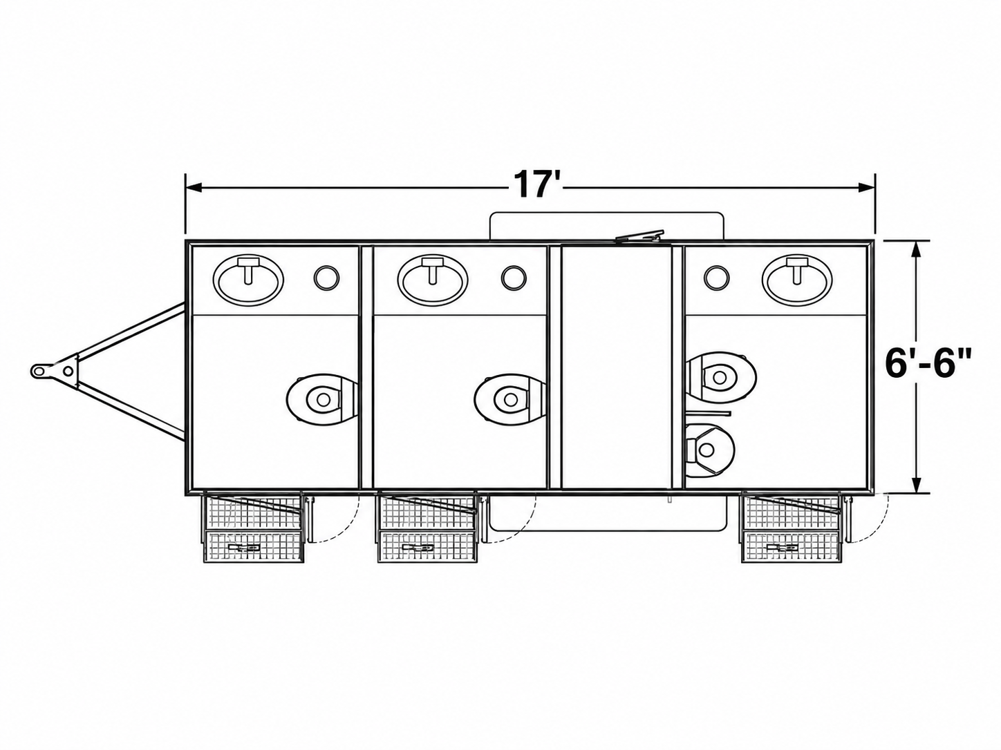 Basecamp series trailer dimensions and floor plan diagram — 17 feet long, 6 feet 6 inches wide