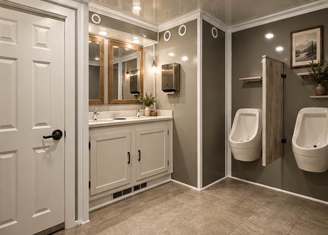 Summit series real door, double vanity, and urinal stalls